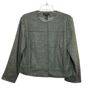 C'est City Blazer Womens 8 Green Silk Wool Blend Collarless Snap Tweed Jacket